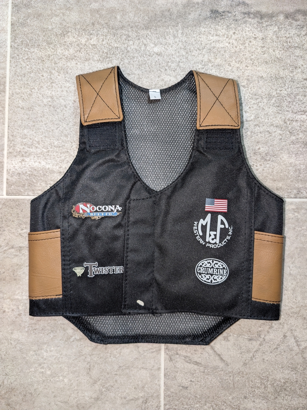 M&F Western Products Black Tan Bull Rider Rodeo Costume Padded Vest Childs SMALL
